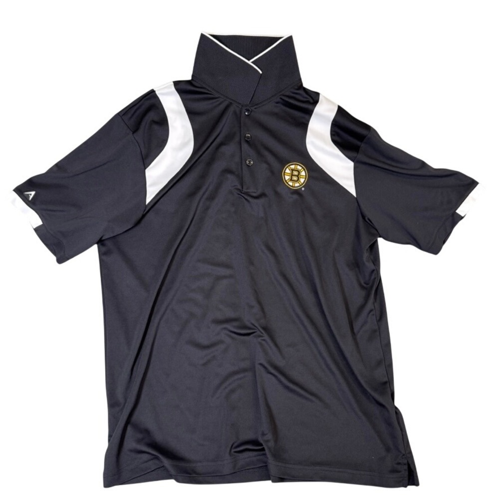 Antigua Boston Bruins NHL Polo Shirt Black White Embroidered Logo Mens XL